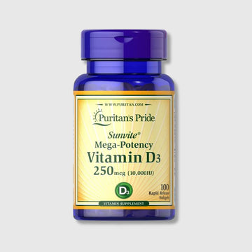 Vitamin D3 10.000 IU (250 mcg) Puritans Pride - 100 softgels | Megapump